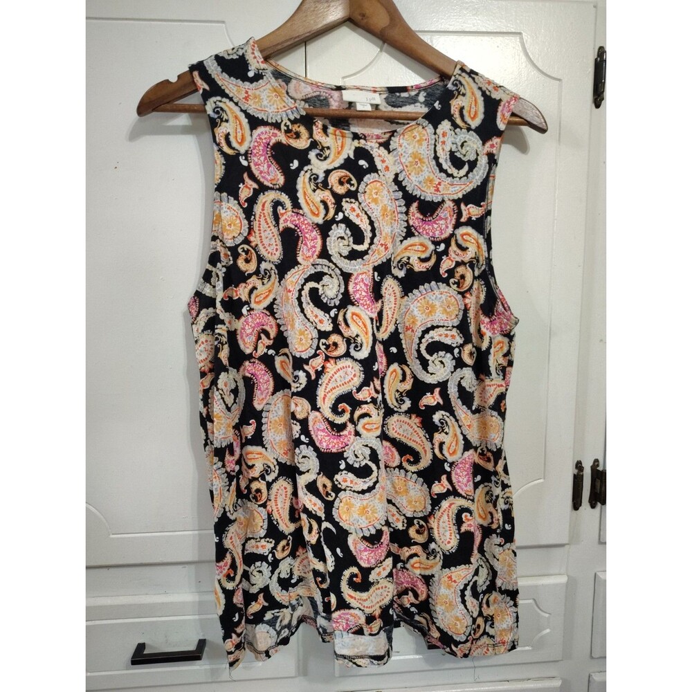 J. Jill Black Paisley Sleeveless Tank Top Size Large